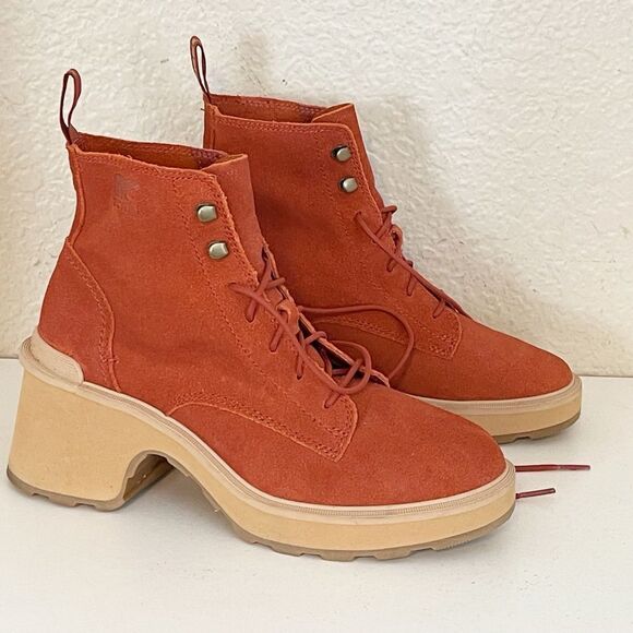 Sorel Hi Line waterproof lace up platform combat boot in orange 8 - Picture 5 of 13